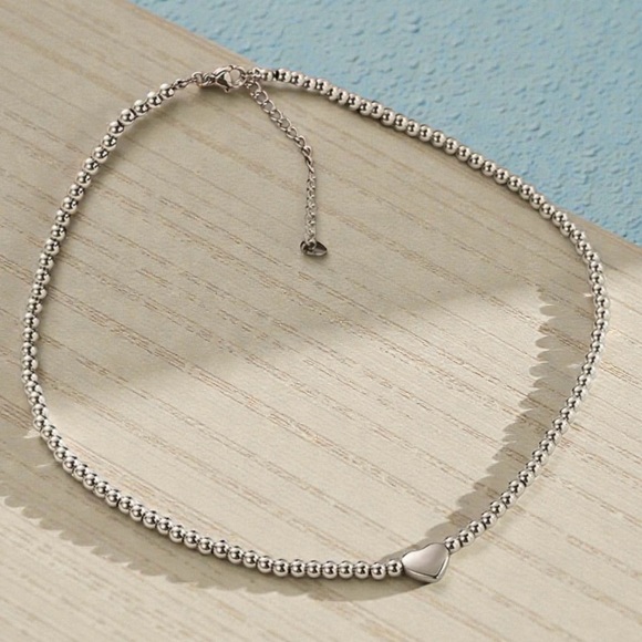 Silver Beaded Heart Necklace - Picture 2 of 3